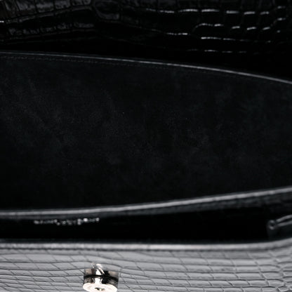 Saint Laurent Calfskin Crocodile Embossed Medium Monogram Sunset Black 10 of 14