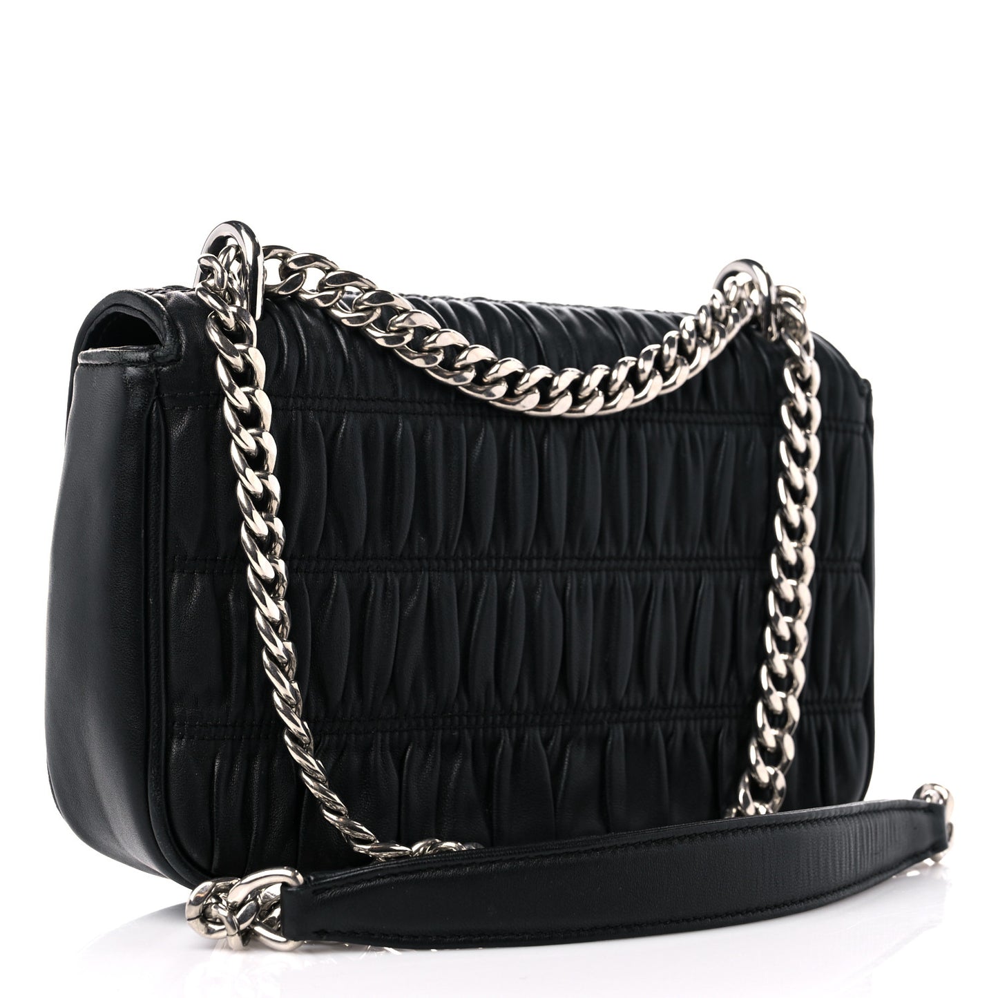 Nappa Gaufre Small Chain Flap Shoulder Bag Black