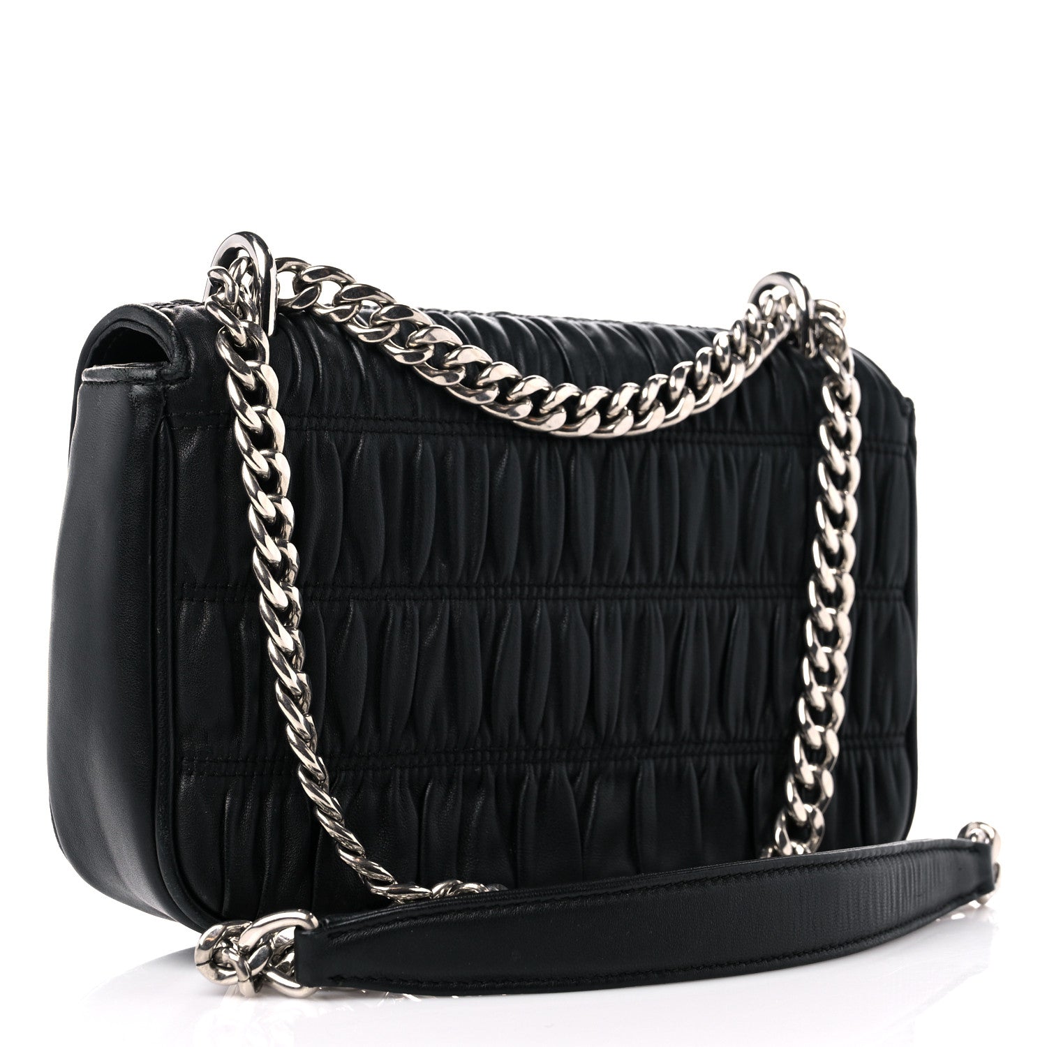 Prada Nappa Gaufre Small Chain Flap Shoulder Bag Black 3 of 16