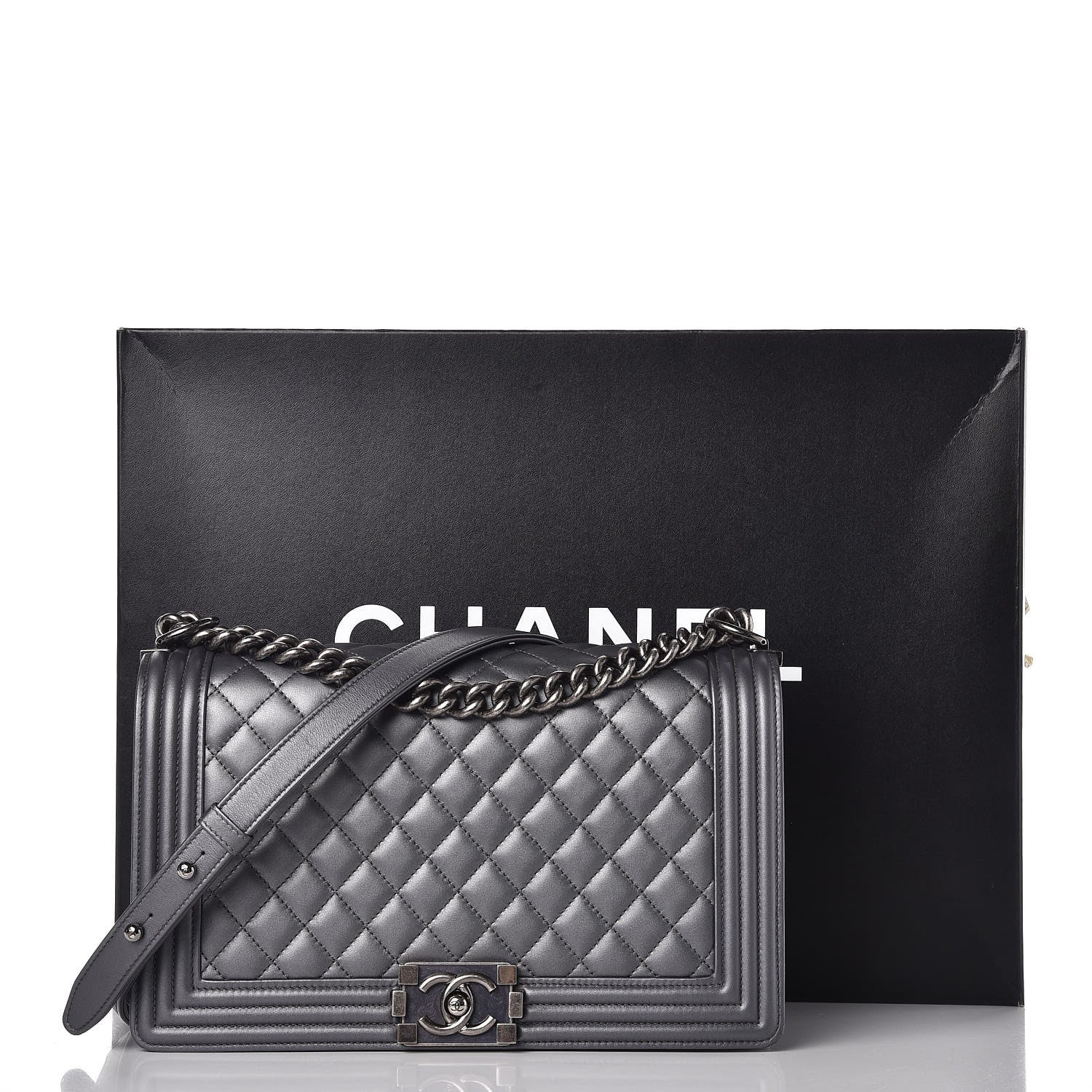 Chanel Metallic Calfskin Quilted New Medium Boy Flap Dark Silver 11 of 11