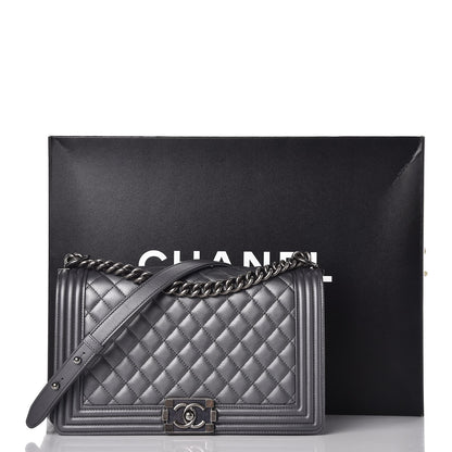 Chanel Metallic Calfskin Quilted New Medium Boy Flap Dark Silver 11 of 11