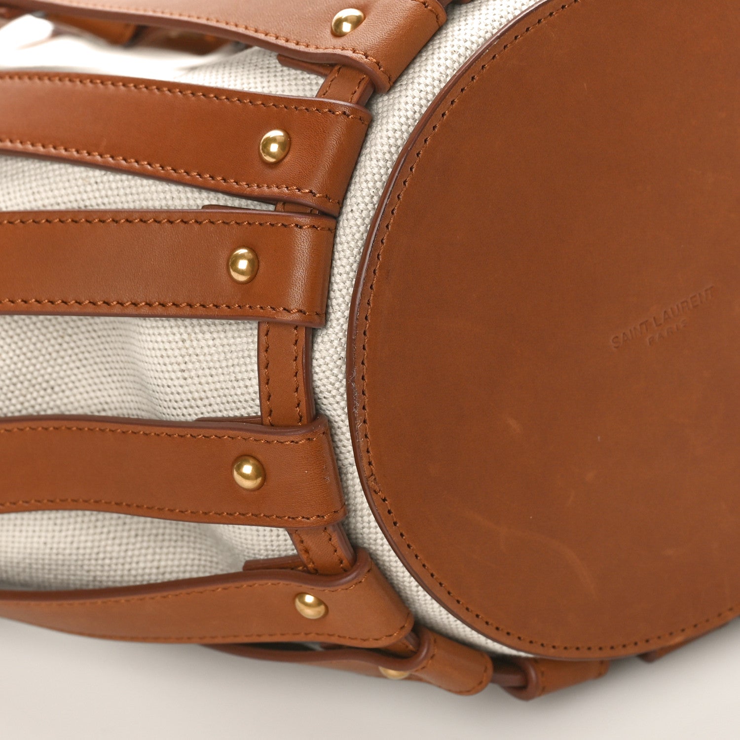 Saint Laurent Calfskin Canvas Beatrix Panier Cut Out Tote Grege Brick 7 of 8