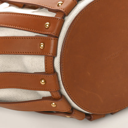 Saint Laurent Calfskin Canvas Beatrix Panier Cut Out Tote Grege Brick 7 of 8