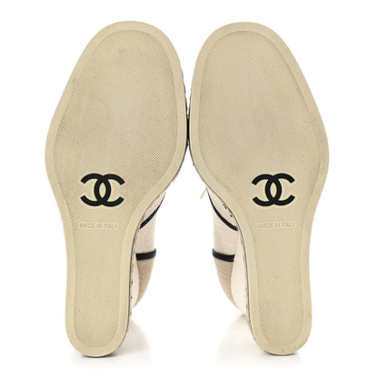 Chanel Raffia Lace Up Wedge Espadrilles 37.5 Beige 5 of 14