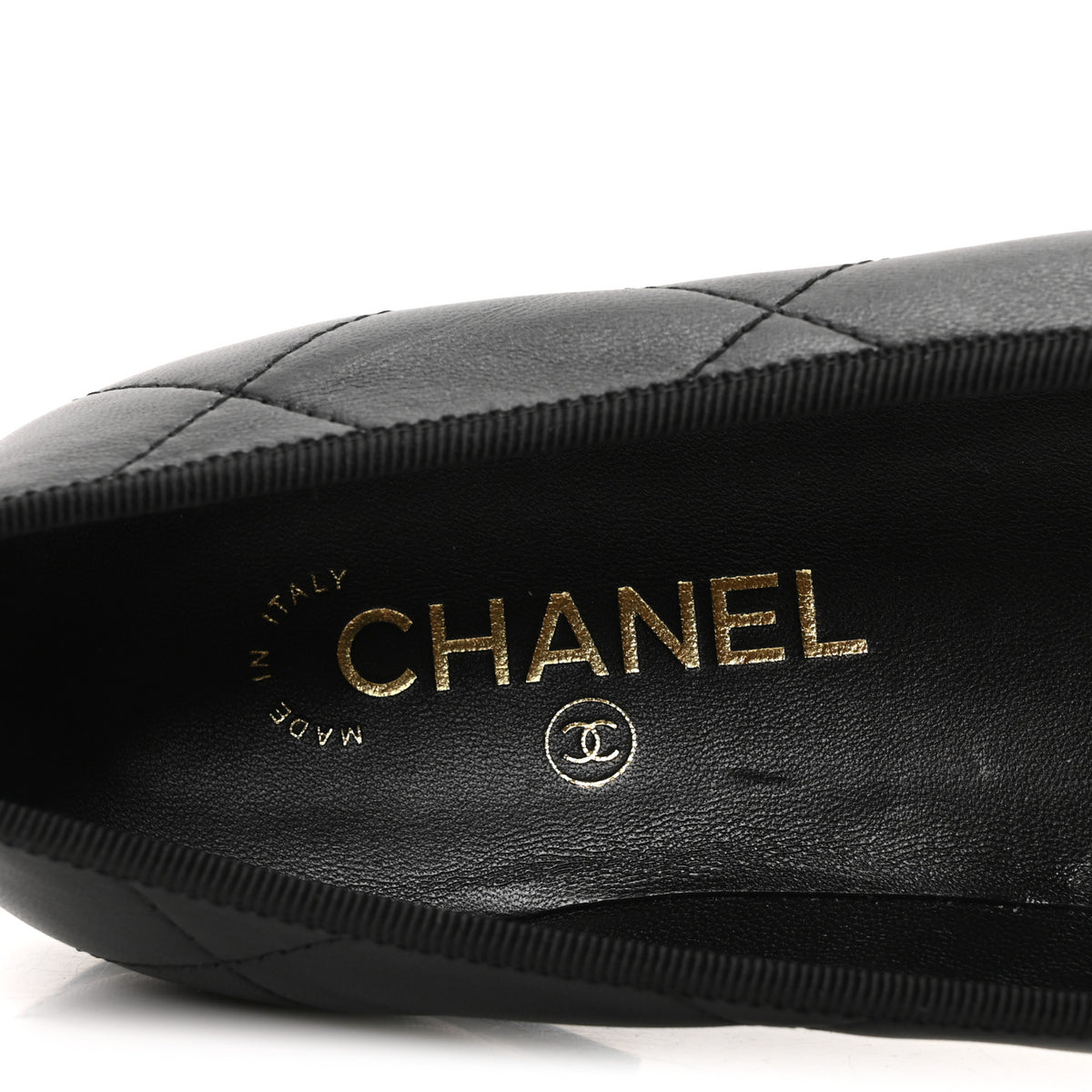 Lambskin Quilted CC Cambon Ballet Flats 38.5 Black White