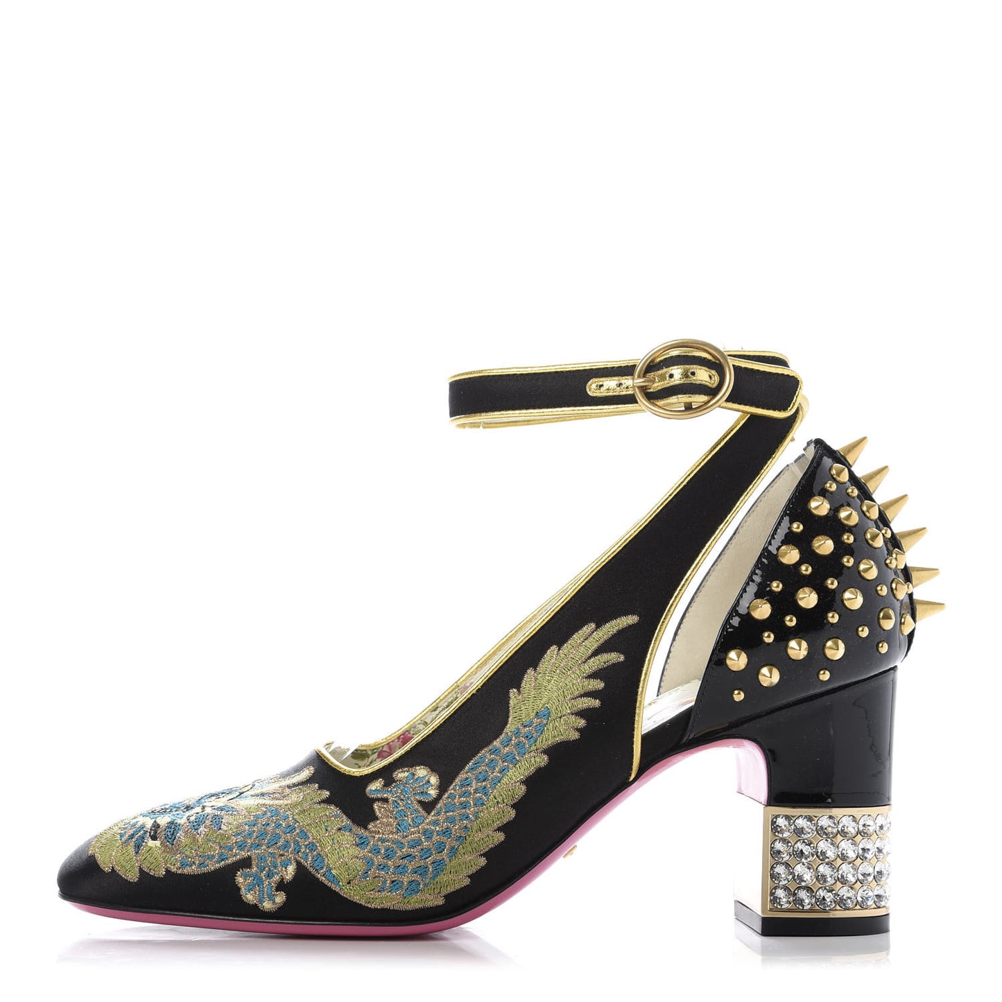 Satin Embroidered Dragon Caspar Pumps 38.5 Black