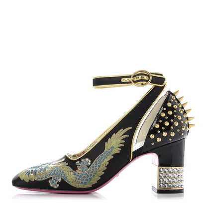 Gucci Satin Embroidered Dragon Caspar Pumps 38.5 Black 1 of 10