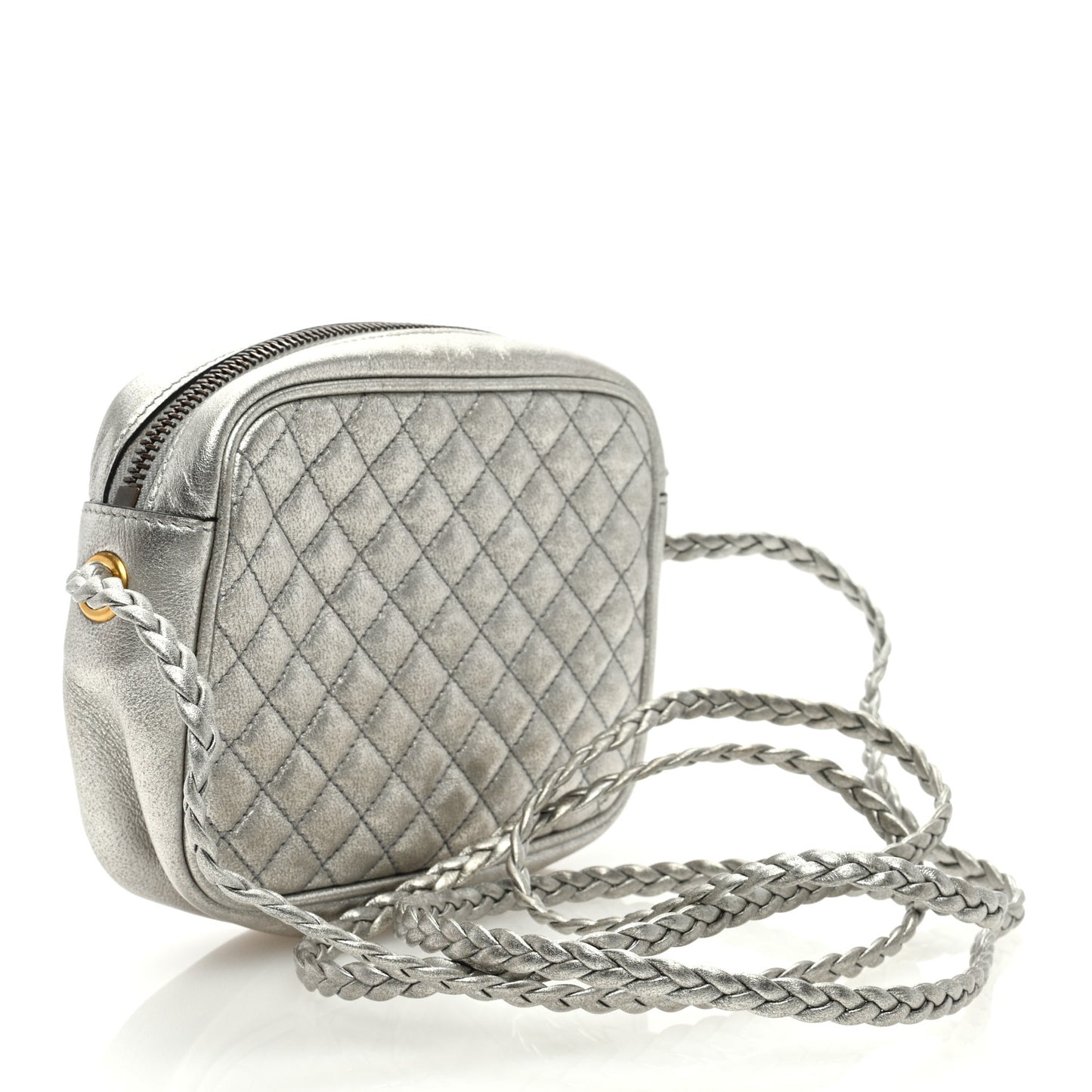 Laminated Nappa Web Trapuntata Mini GG Shoulder Bag Argento