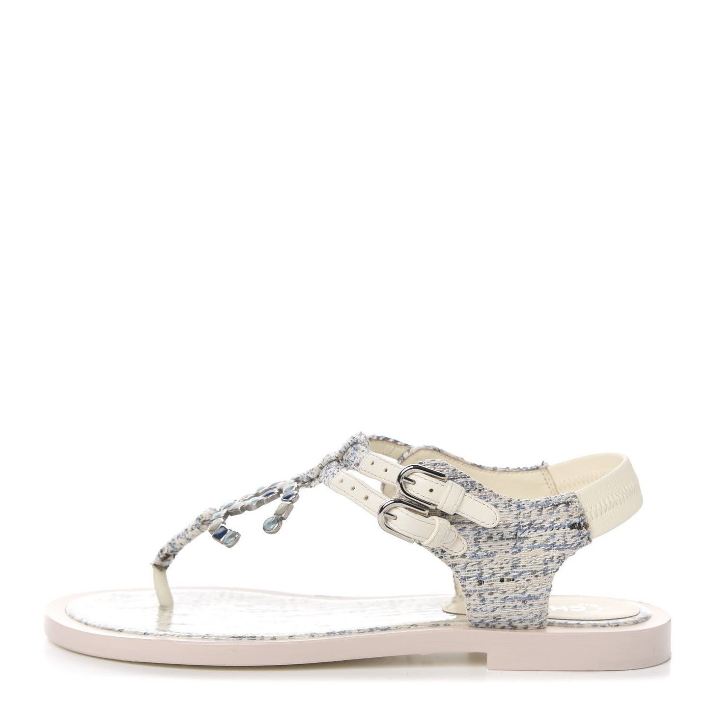 Tweed CC Thong Sandals 37 Ecru Blue Beige Grey