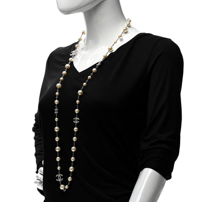 Chanel Crystal Pearl CC Long Necklace Silver 2 of 6