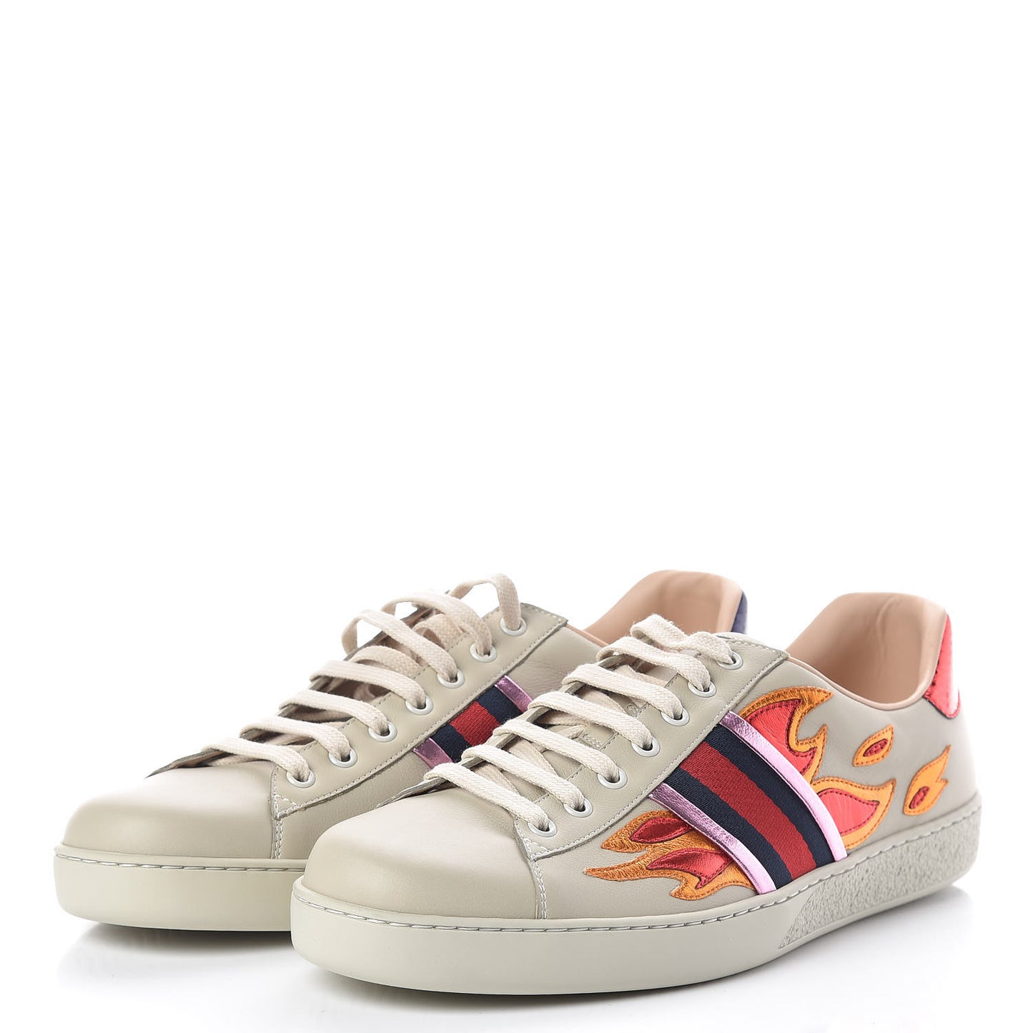 Calfskin Ayers Web Flames Embroidered Mens Ace Sneakers 10 Off White