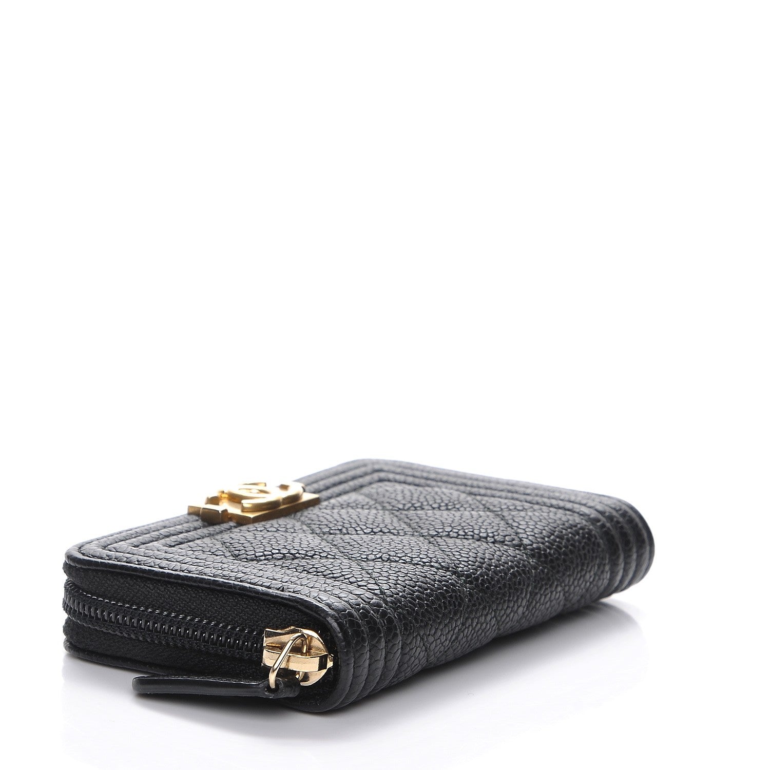 Chanel Caviar Quilted Boy Zip Around Coin Purse Wallet Black 5 of 9