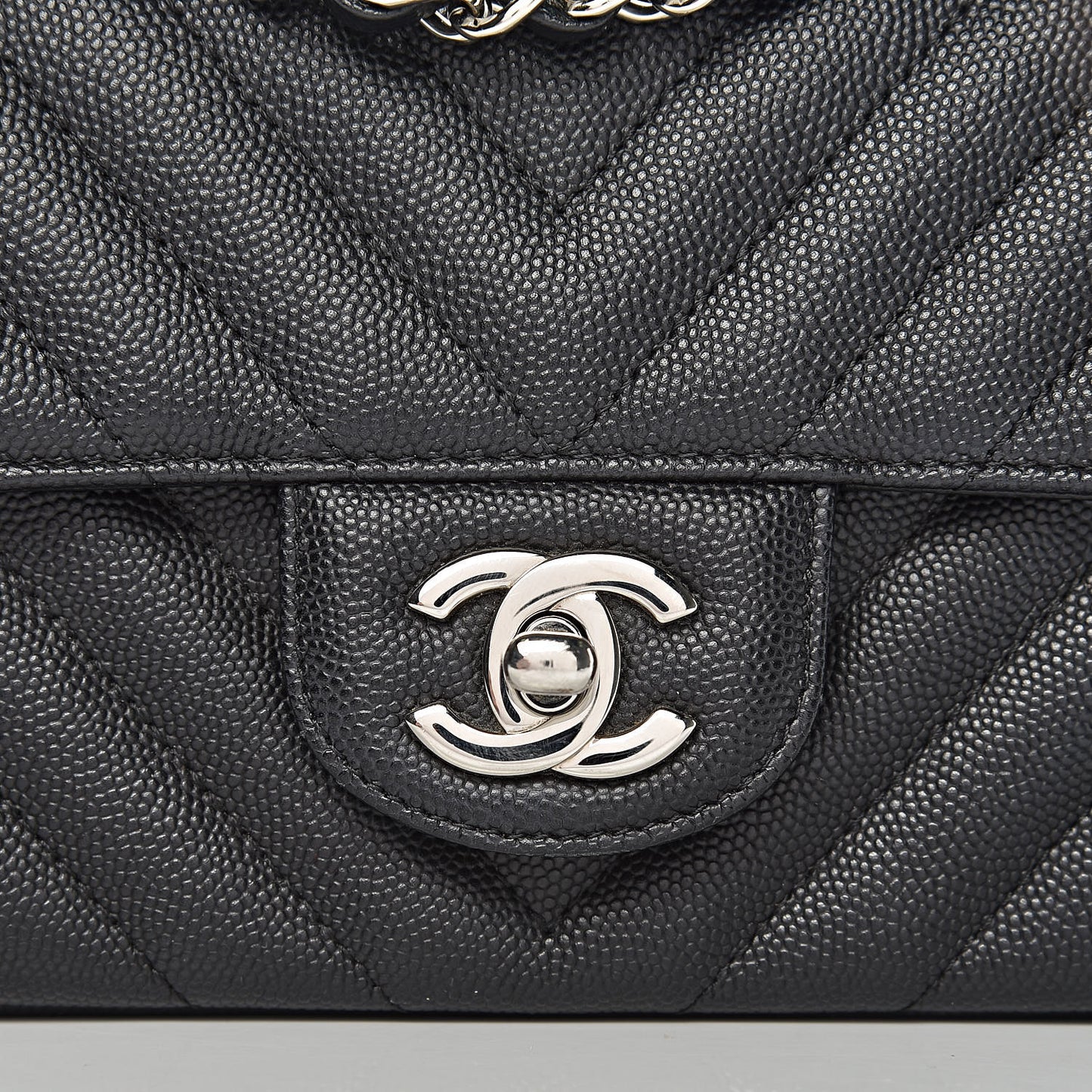 Caviar Chevron Quilted Mini Rectangular Flap Black