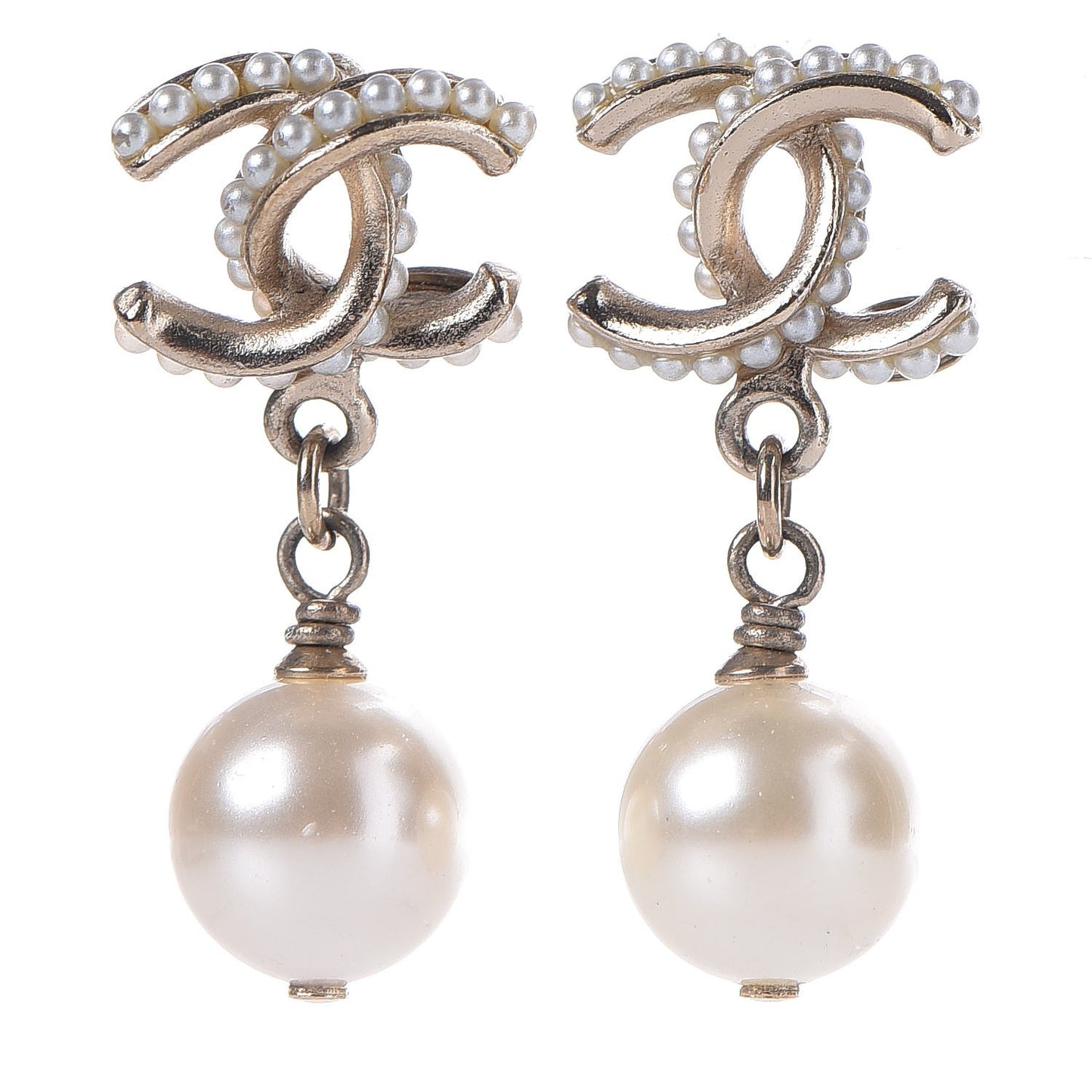 Pearl CC Drop Earrings Gold