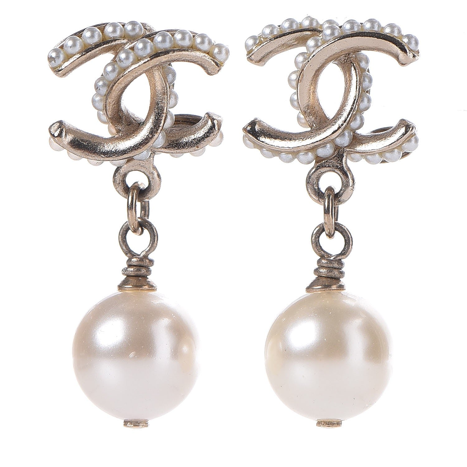 Chanel Pearl CC Drop Earrings Gold 1 of 4
