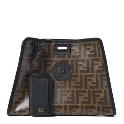 Fendi Glazed Fabric Vitello Century FF 1974 Stamp Patch Mini Peekaboo Defender Cover Mogano Panna Black 1 of 10