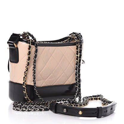 Chanel Aged Calfskin Quilted Small Gabrielle Hobo Beige Black 3 of 10