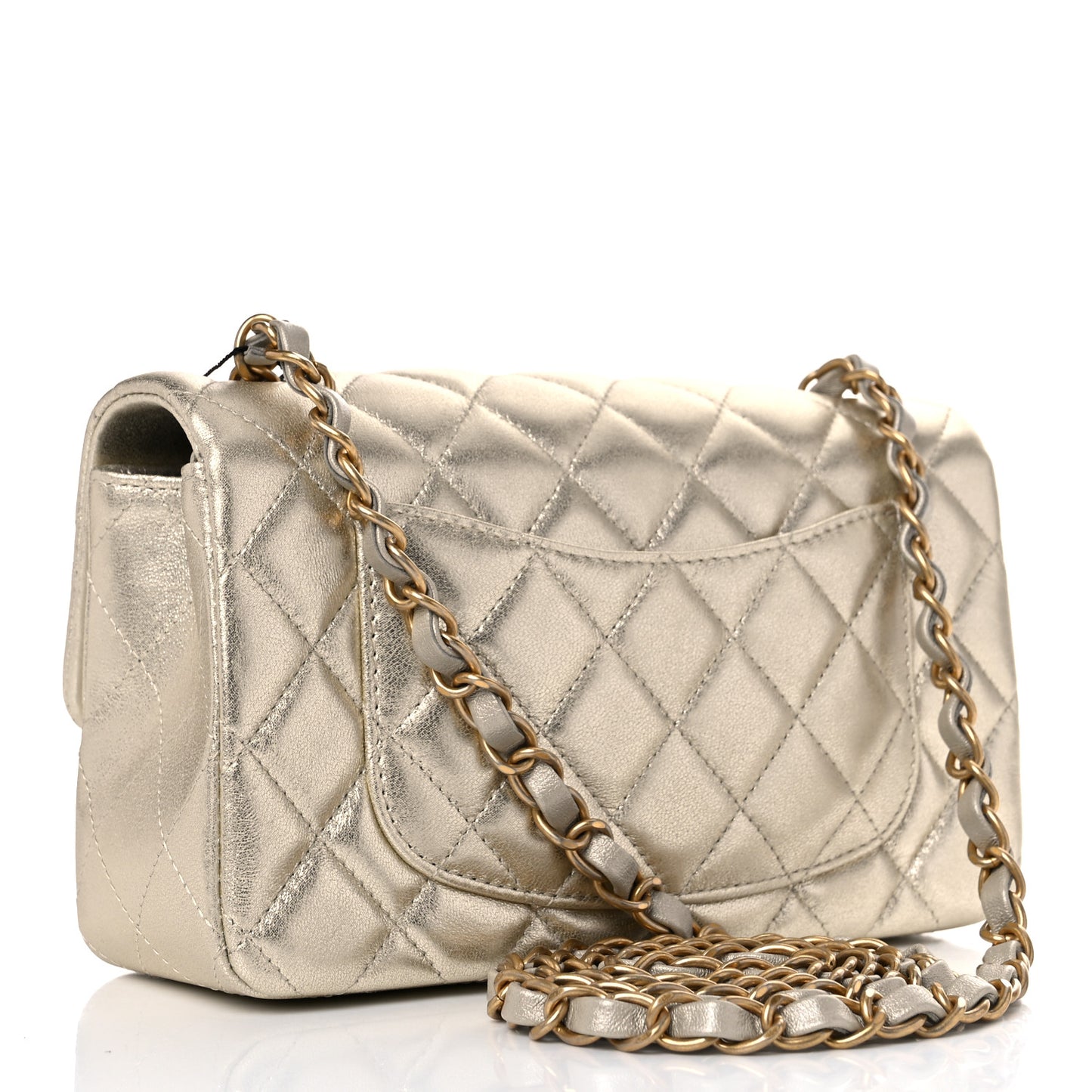 Metallic Lambskin Quilted Mini Rectangular Flap Gold