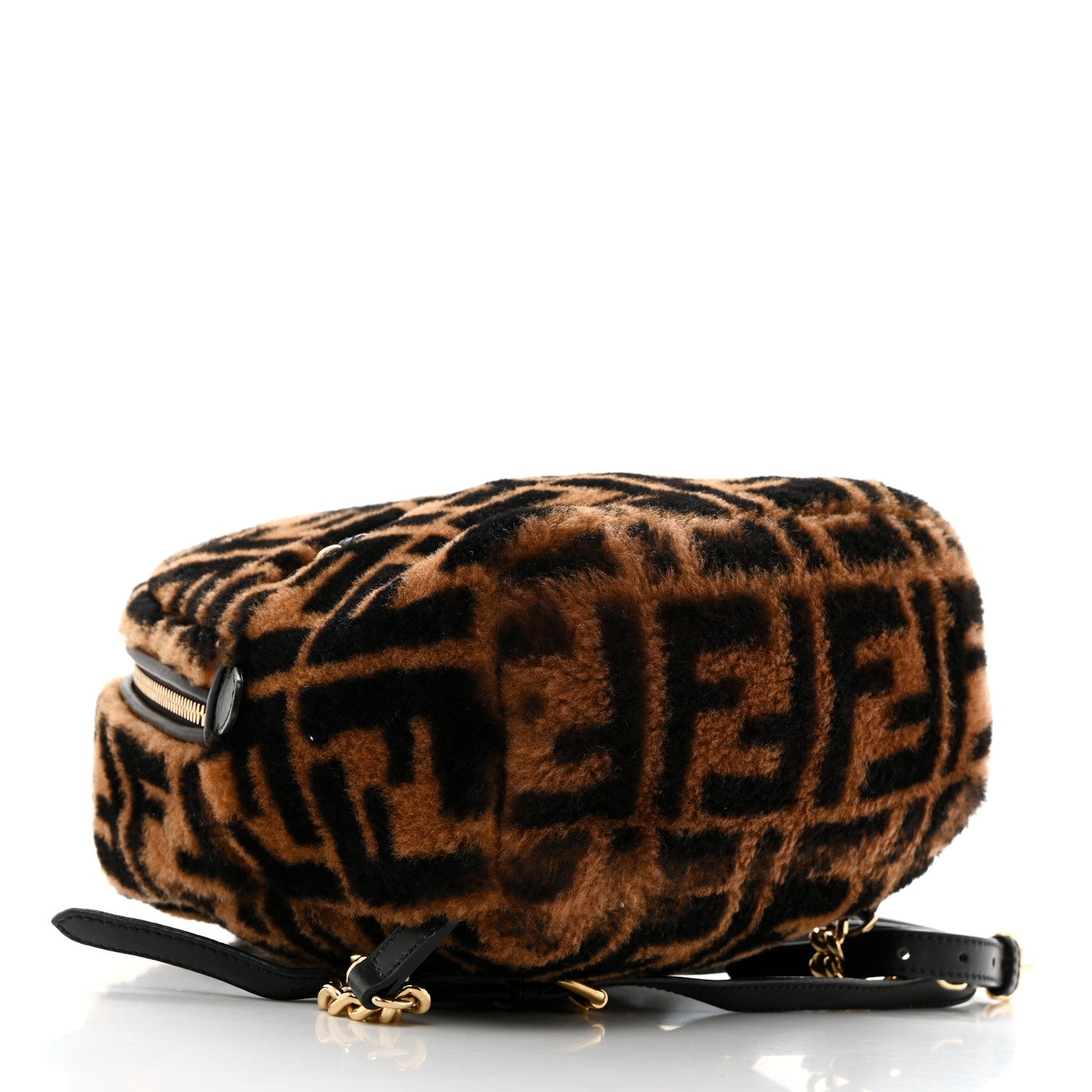 Fendi Shearling Macro FF 1974 Mini Backpack Tobacco Black 4 of 10