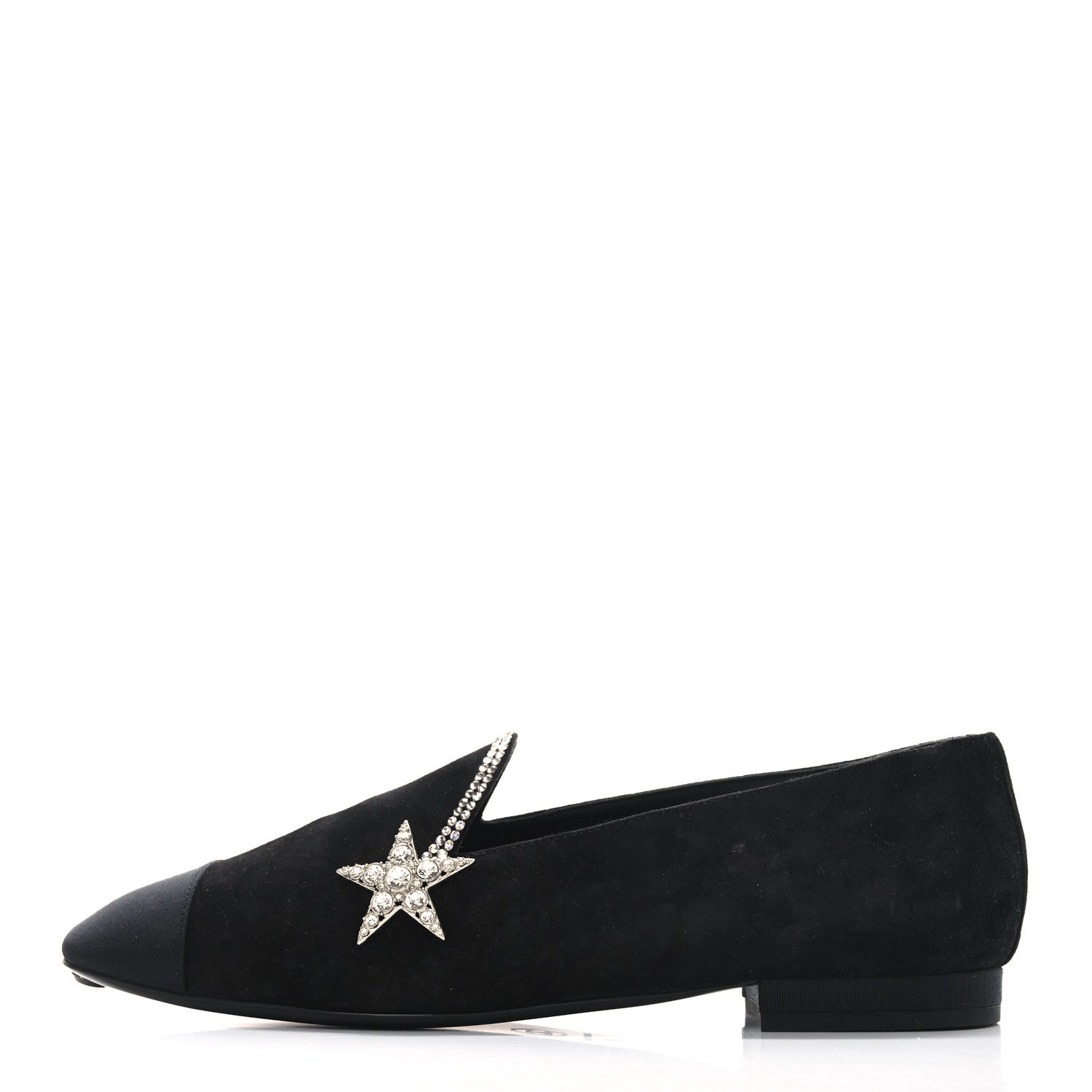 Chanel Suede Calfskin Grosgrain Crystal Star Mocassin Loafers 38 Black 1 of 9