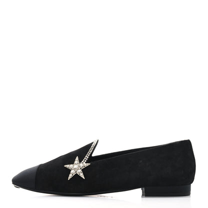 Chanel Suede Calfskin Grosgrain Crystal Star Mocassin Loafers 38 Black 1 of 9