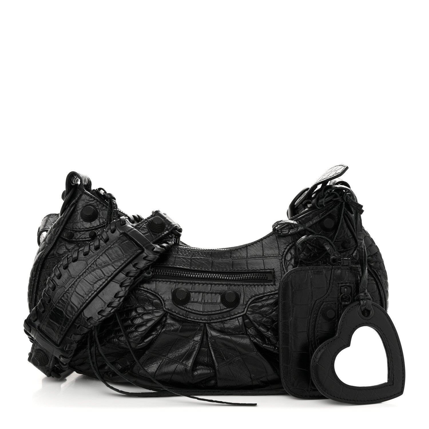 Balenciaga Extra Supple Calfskin Crocodile Embossed Monochrome Small Le Cagole Shoulder Bag Black 1 of 12
