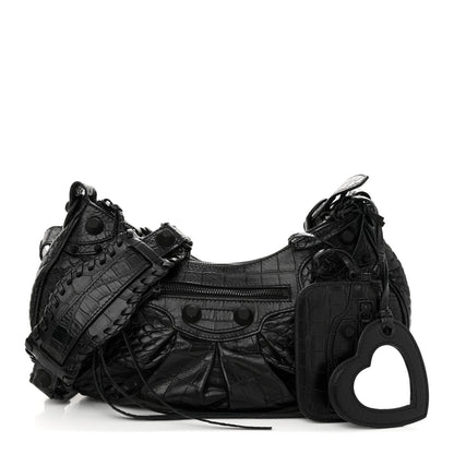 Balenciaga Extra Supple Calfskin Crocodile Embossed Monochrome Small Le Cagole Shoulder Bag Black 1 of 12