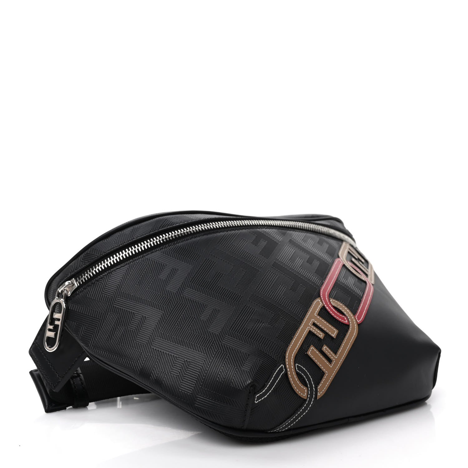 Fendi Vitello King FF Lines Embossed Lock Chain 1974 Diagonal Belt Bag Black 4 of 8