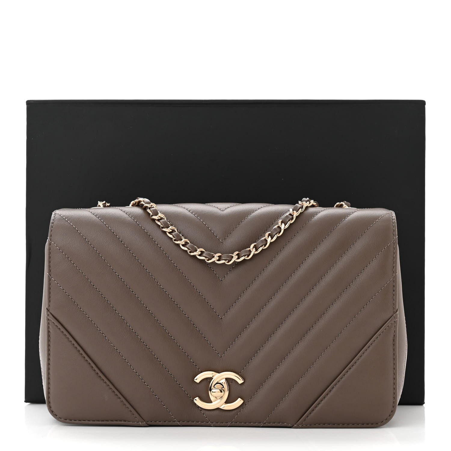 Chanel Calfskin Chevron Quilted Medium Statement Flap Khaki 11 of 11