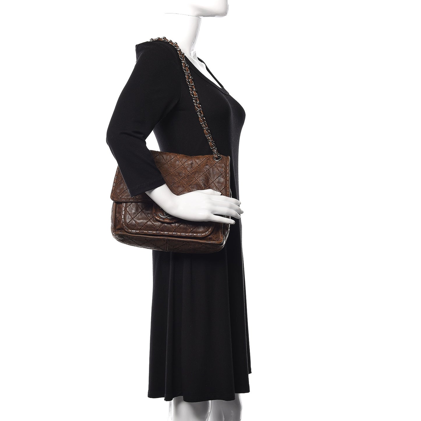 Aged Crumpled Calfskin Small Vintage Flap Brown