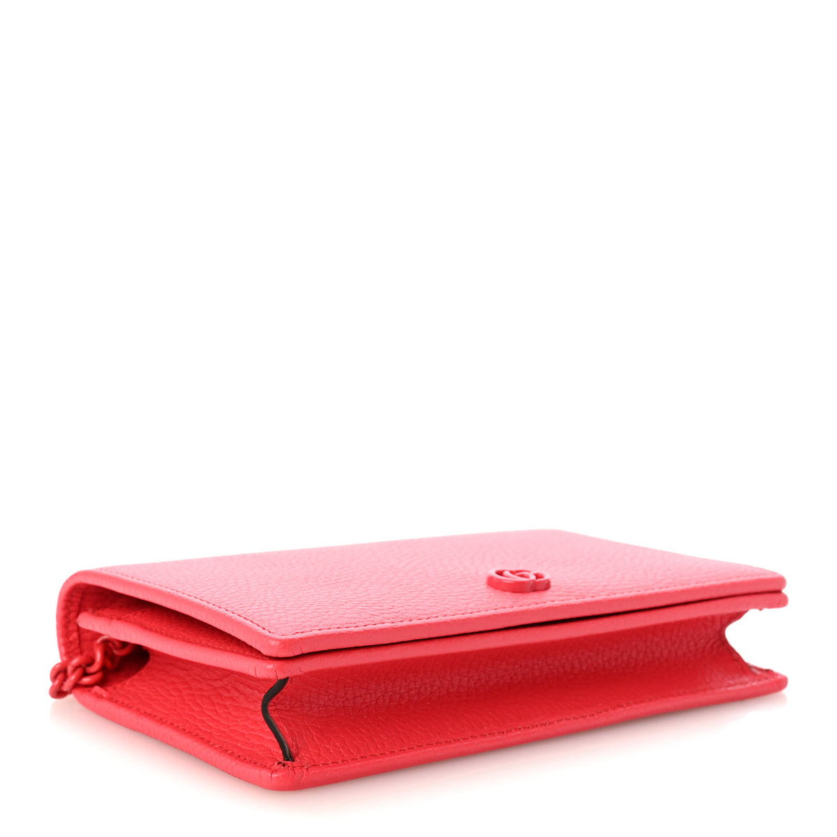Dollar Calfskin Enamel Monochrome Mini GG Marmont Chain Wallet Runway Coral