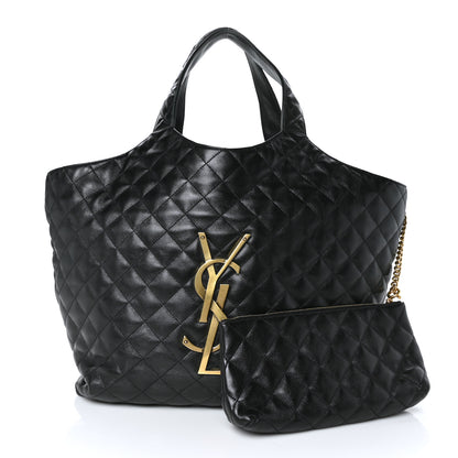 Saint Laurent Lambskin Quilted Maxi Icare Shopping Tote Black 3 of 10
