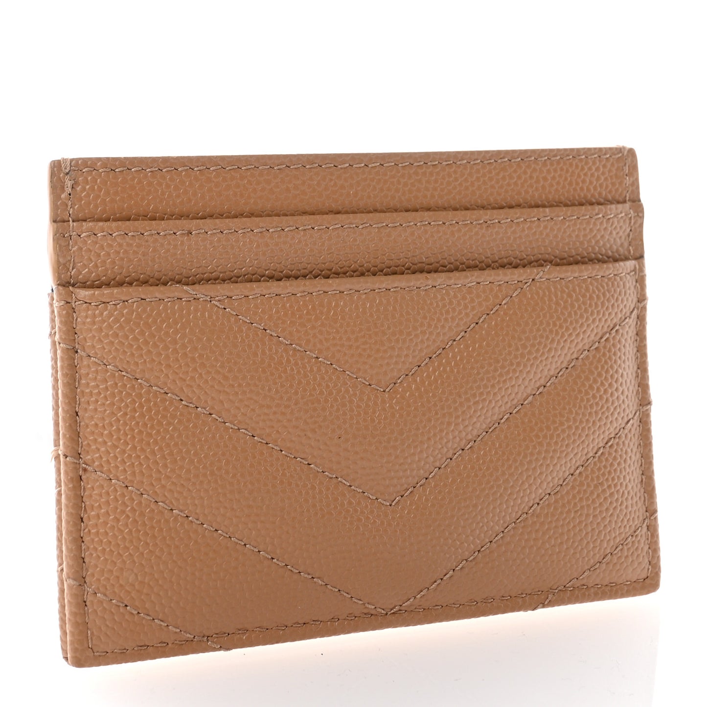 Grain De Poudre Matelasse Chevron Monogram Credit Card Case Dark Beige