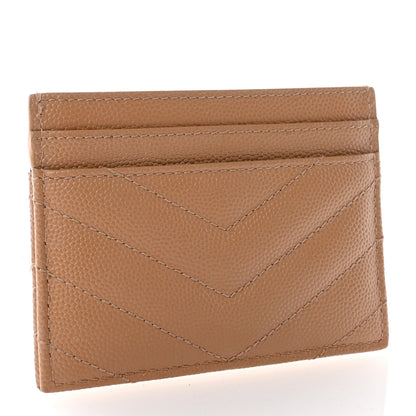 Saint Laurent Grain De Poudre Matelasse Chevron Monogram Credit Card Case Dark Beige 3 of 7