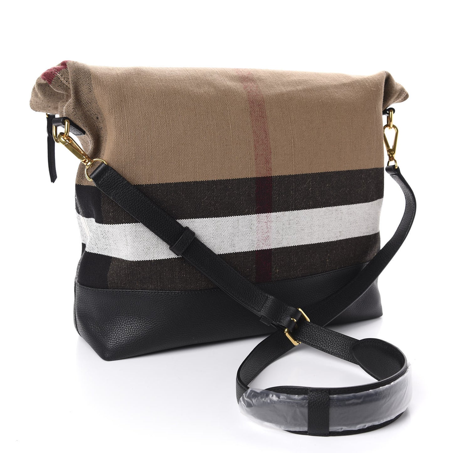 Grainy Calfskin Mega Check Armley Folding Messenger Black