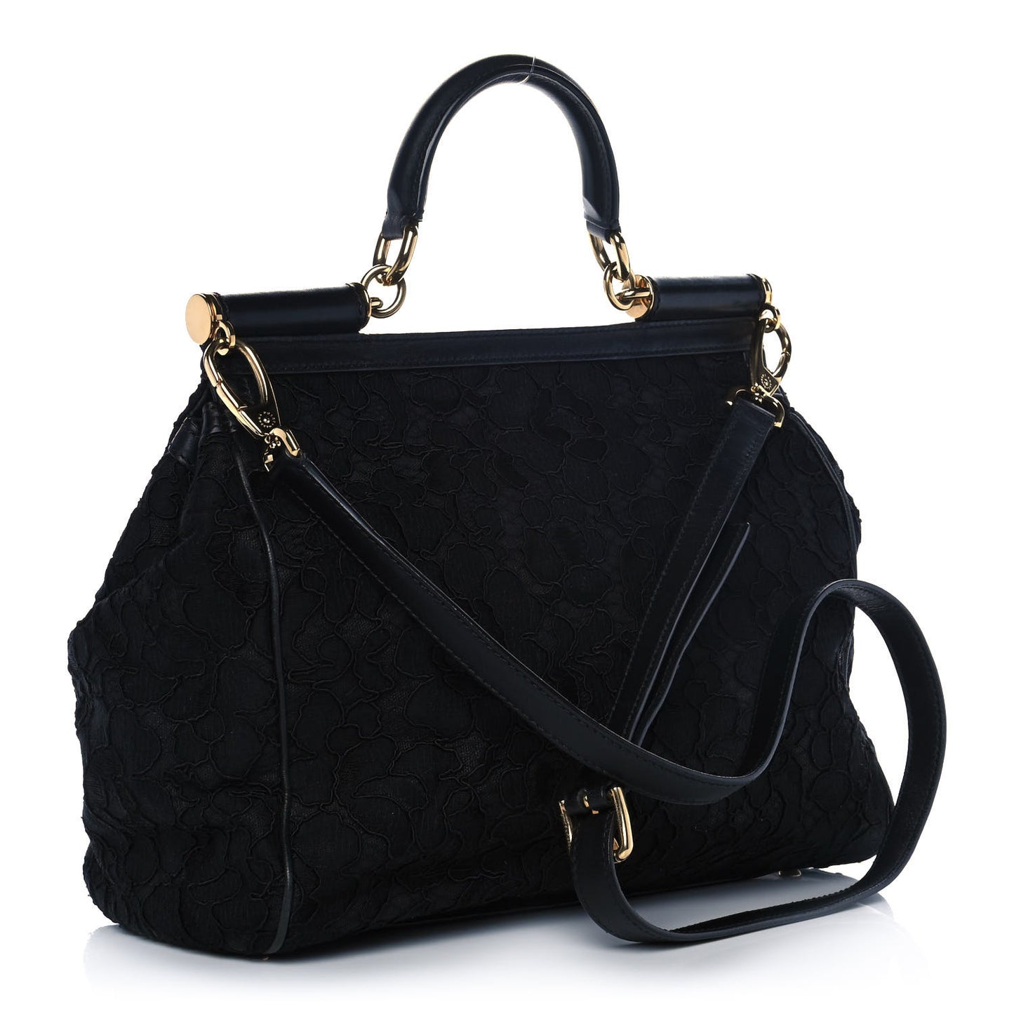Calfskin Lace Miss Sicily Satchel Black