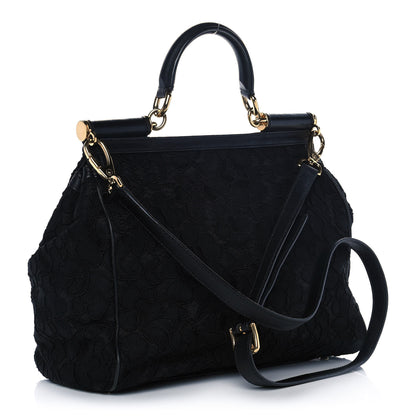 Dolce & Gabbana Calfskin Lace Miss Sicily Satchel Black 3 of 14
