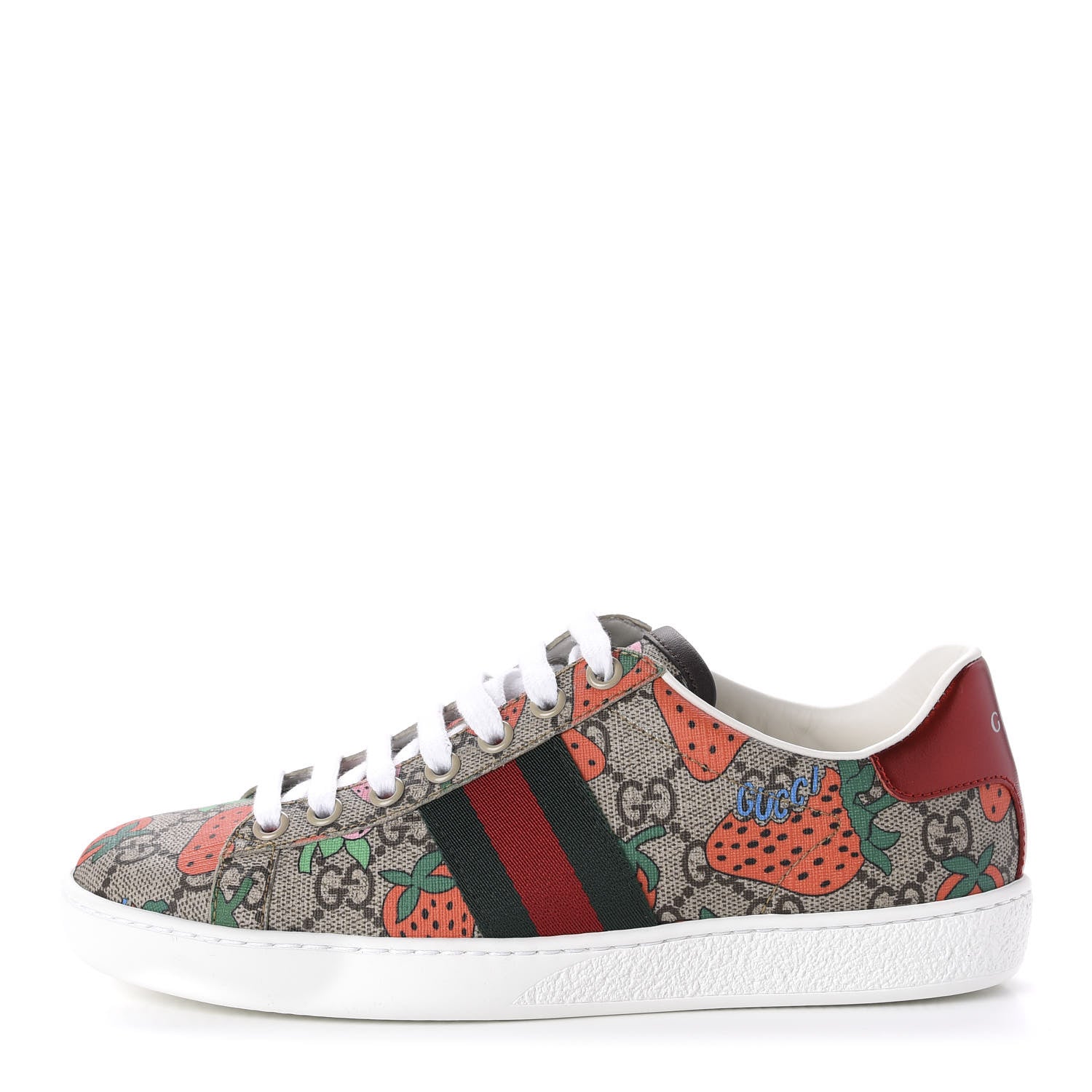 Gucci GG Supreme Monogram Strawberry Web Womens Ace Sneakers 35 Beige Multicolor Red Green 1 of 10