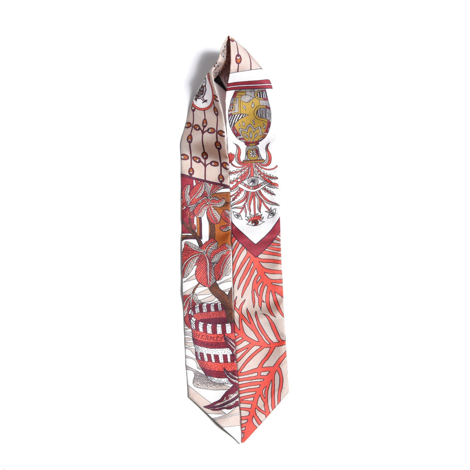 Hermes Silk La Danse Des Amazones Twilly Beige Corail Brun 5 of 6