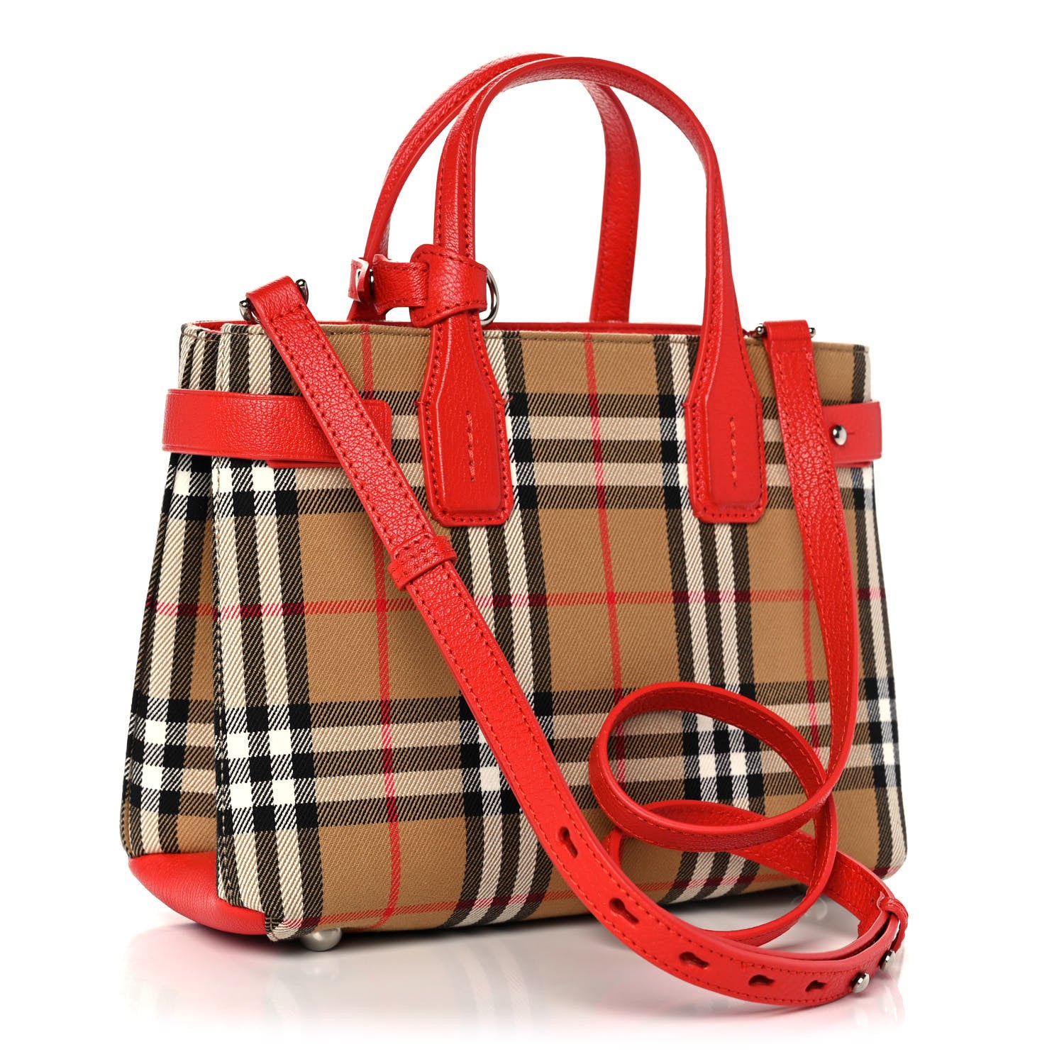 Burberry Goatskin Vintage Check Small Banner Tote Bright Red 3 of 12