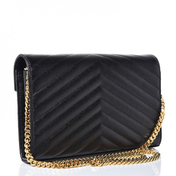 Grain De Poudre Matelasse Chevron Monogram Chain Wallet Black