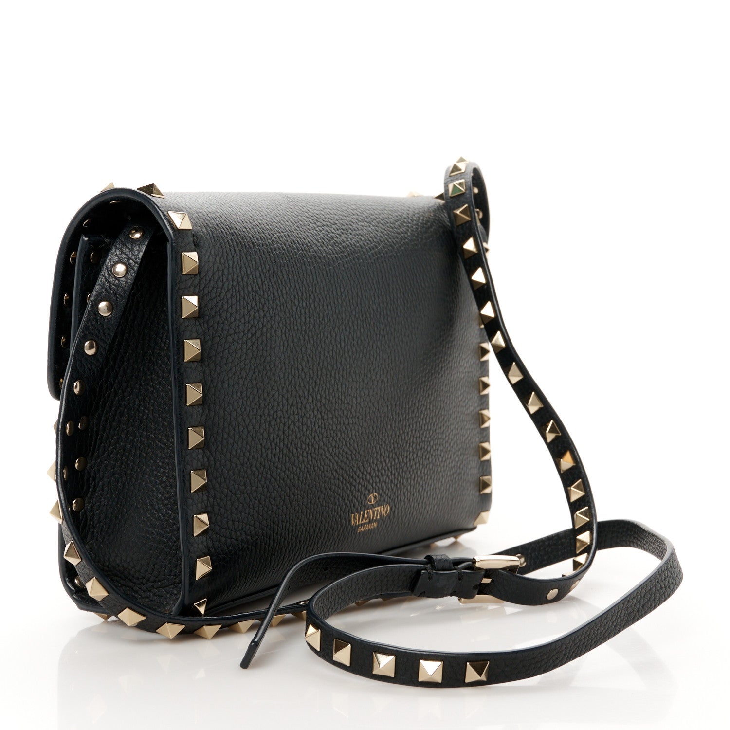 Valentino Garavani Pebbled Calfskin Medium Rockstud Flip Lock Crossbody Bag Black 2 of 10