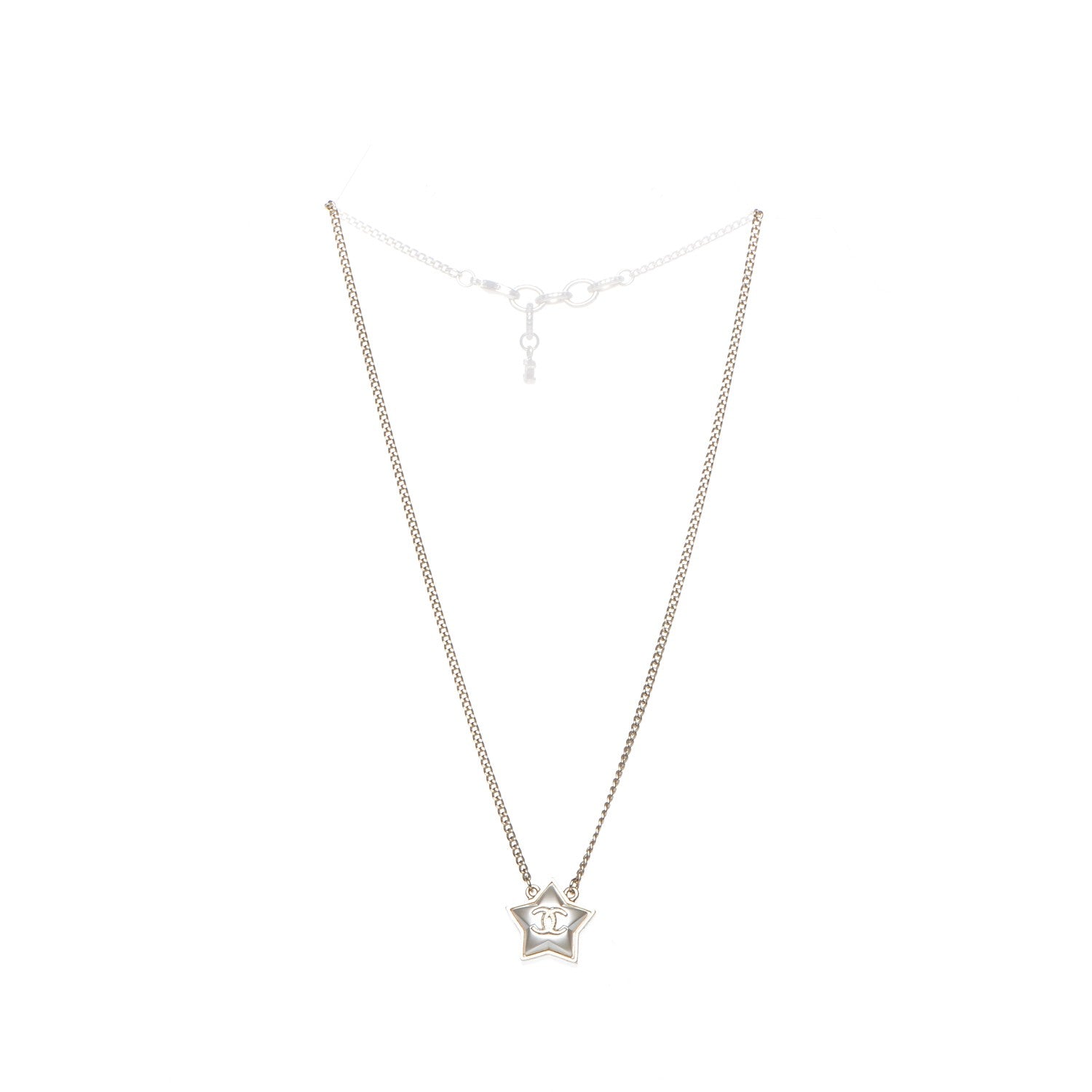 Chanel Metal Resin Star CC Necklace Silver Gold 5 of 6