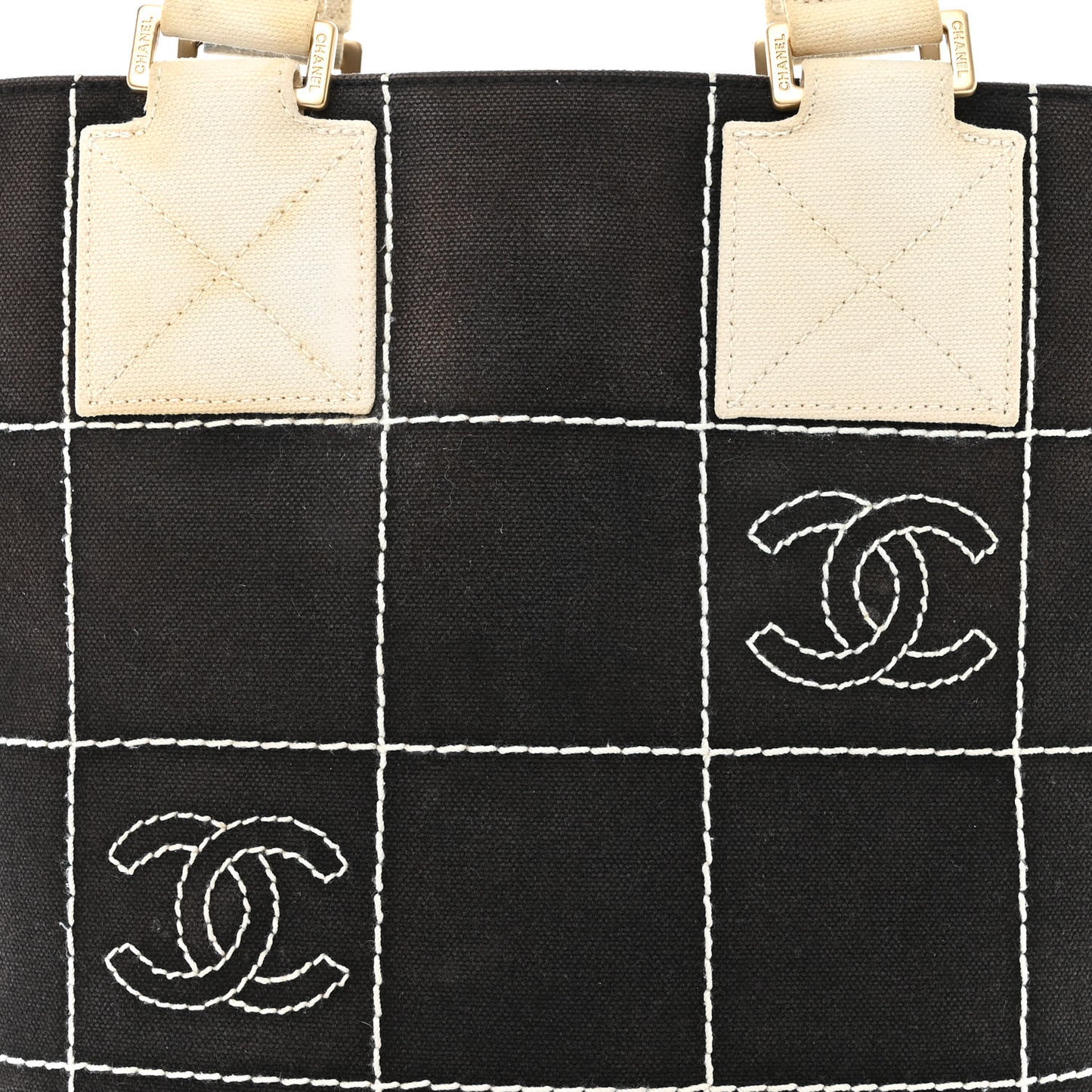 Canvas Square Stitched CC Small Tote Bag Black