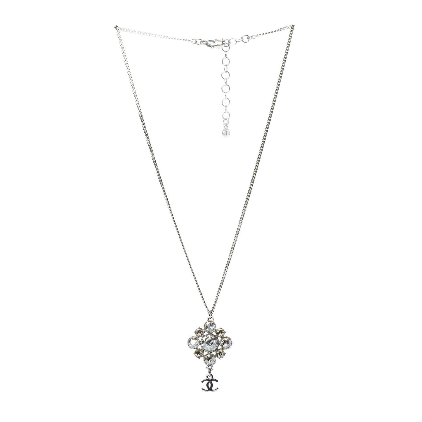Crystal CC Drop Pendant Necklace Silver