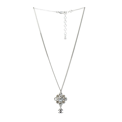 Chanel Crystal CC Drop Pendant Necklace Silver 3 of 5
