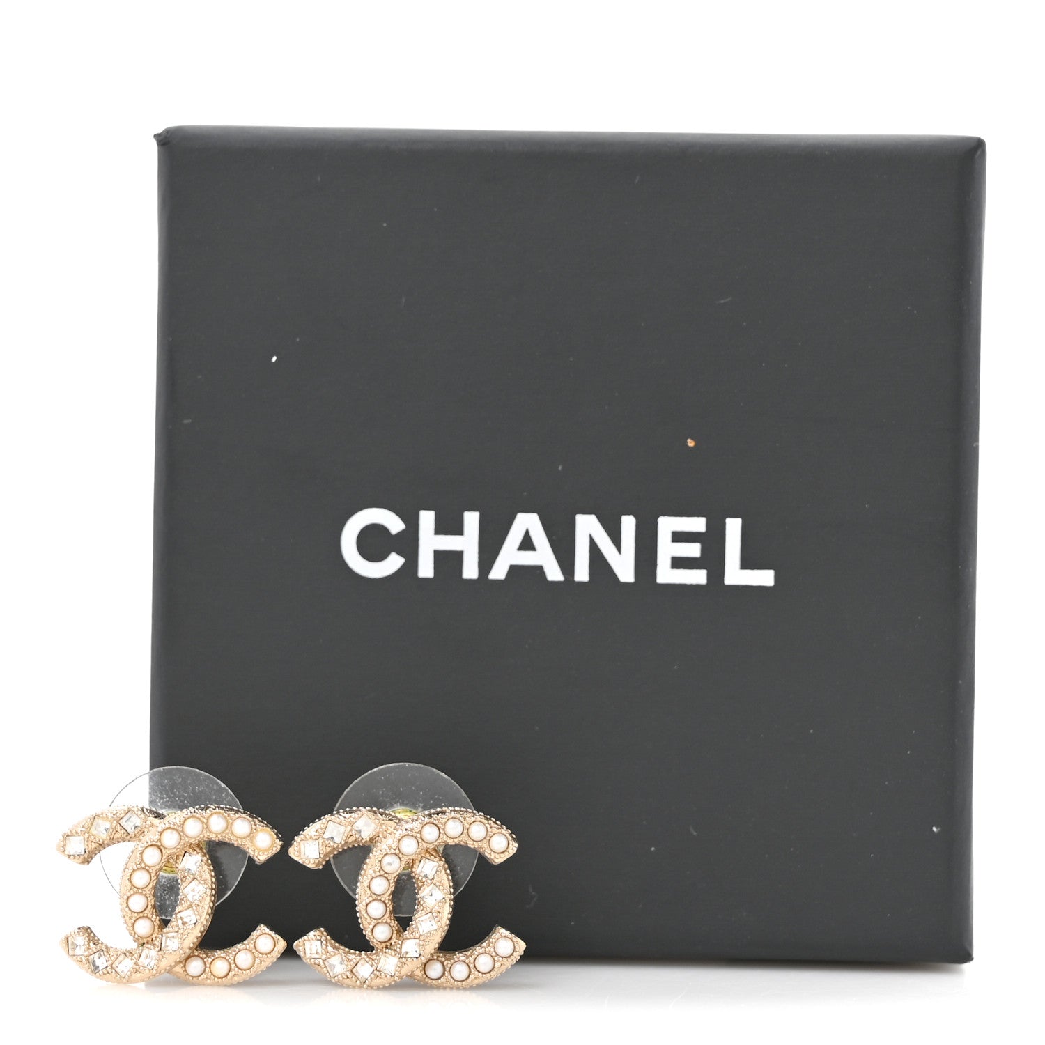 Chanel Pearl Crystal CC Earrings Gold 5 of 5