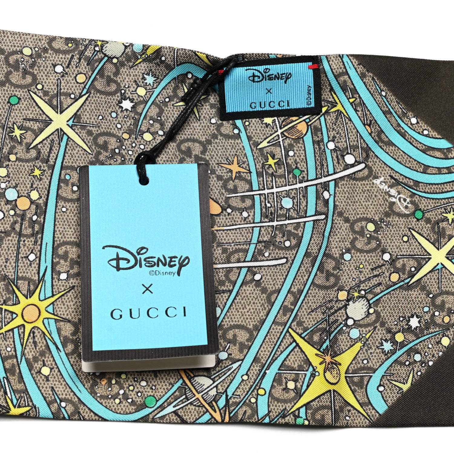 Gucci X DISNEY Silk Twill Donaldino Neck Bow Scarf Beige Sky Blue 2 of 4