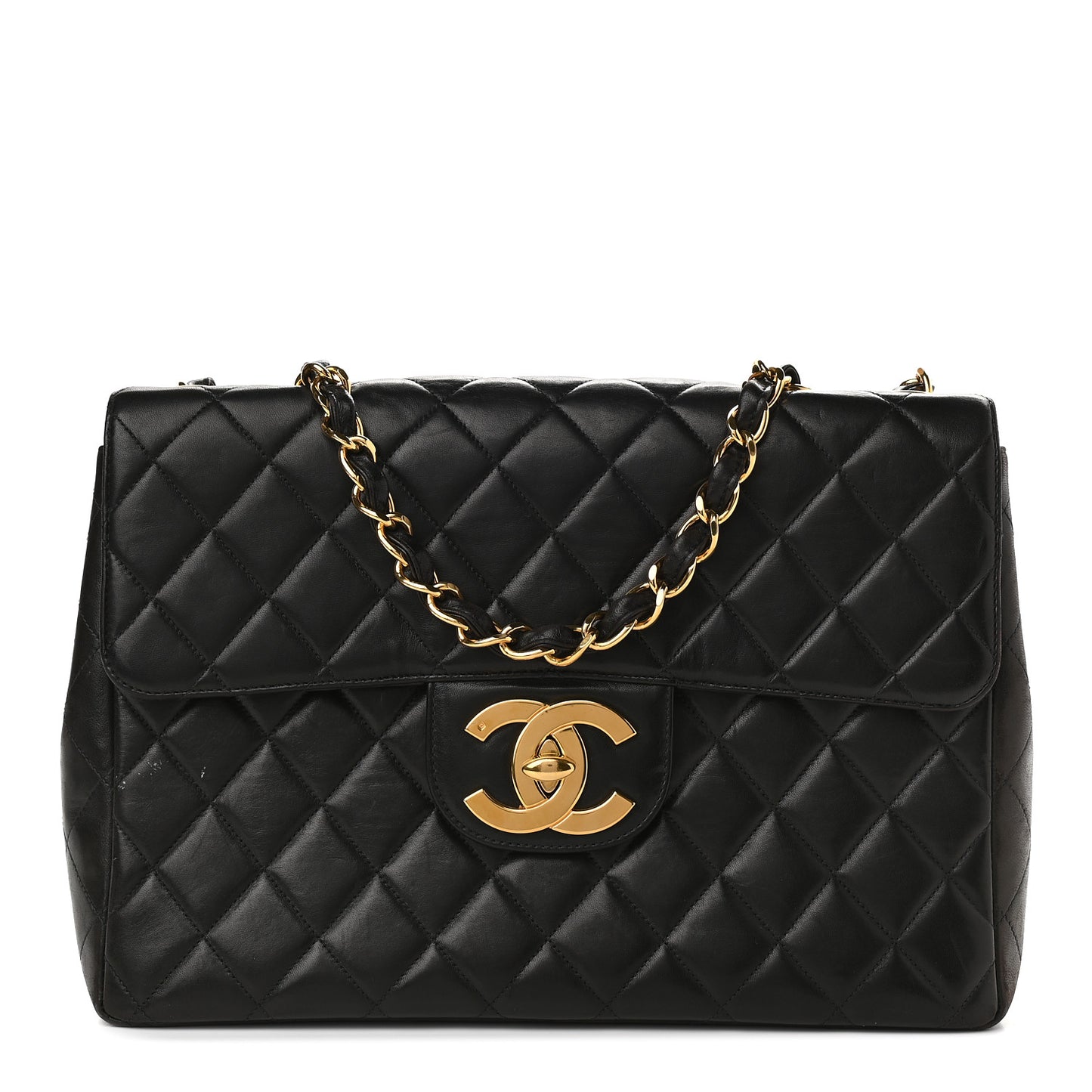 Lambskin Quilted Jumbo Single Flap Black