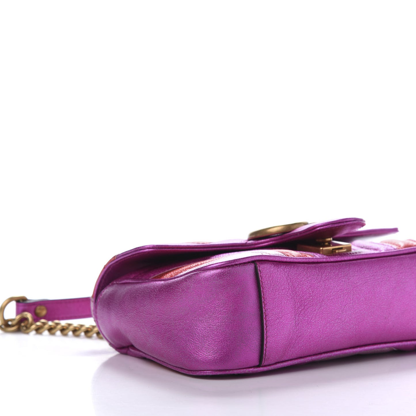 Metallic Calfskin Matelasse Mini GG Marmont Shoulder Bag Fuchsia